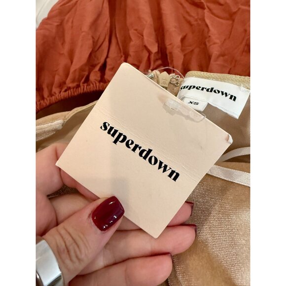 NEW Superdown Beige Cream Erika Feather Trim Velvet Mini Dress NWT - Size XS - Picture 6 of 9